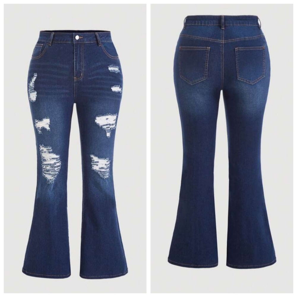 SHEIN Plus Ripped Flare Leg Jeans